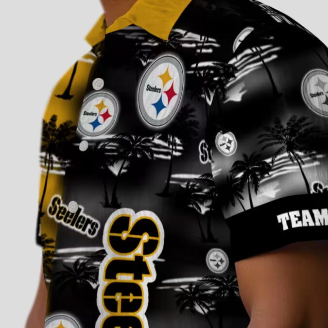 Steelers Palm Silhouettes Gold Shirt, Custom NFL Aloha Hawaiian Shirt for Fans & Beach Lovers