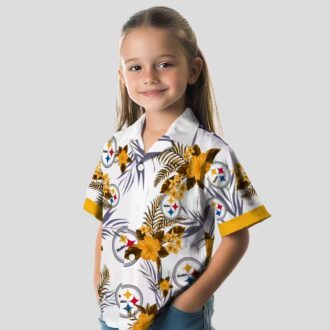 Steelers Patriotic Hibiscus Shirt, Gold White NFL Hawaiian Shirt for Beach & Vacation