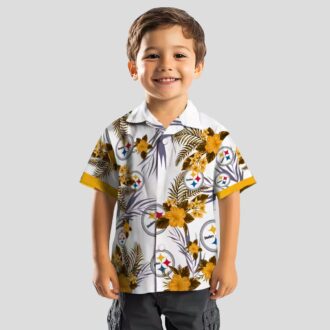 Steelers Patriotic Hibiscus Shirt, Gold White NFL Hawaiian Shirt for Beach & Vacation
