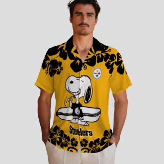 Steelers Snoopy Surf Hawaiian Shirt, Gold & White Aloha Beach Outfit for NFL Fans