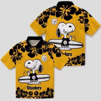Steelers Snoopy Surf Hawaiian Shirt, Gold & White Aloha Beach Outfit for NFL Fans
