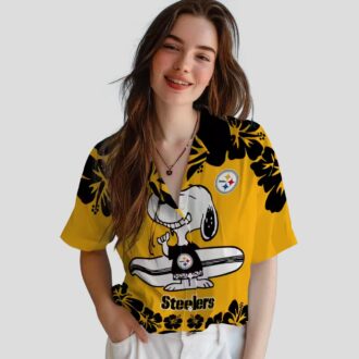 Steelers Snoopy Surf Hawaiian Shirt, Gold & White Aloha Beach Outfit for NFL Fans