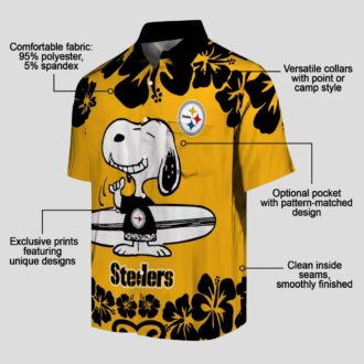 Steelers Snoopy Surf Hawaiian Shirt, Gold & White Aloha Beach Outfit for NFL Fans