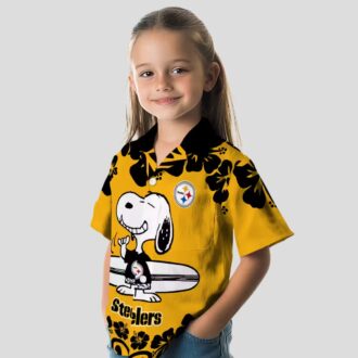 Steelers Snoopy Surf Hawaiian Shirt, Gold & White Aloha Beach Outfit for NFL Fans