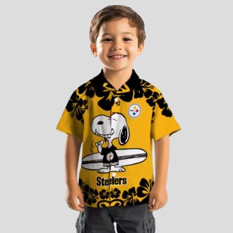 Steelers Snoopy Surf Hawaiian Shirt, Gold & White Aloha Beach Outfit for NFL Fans