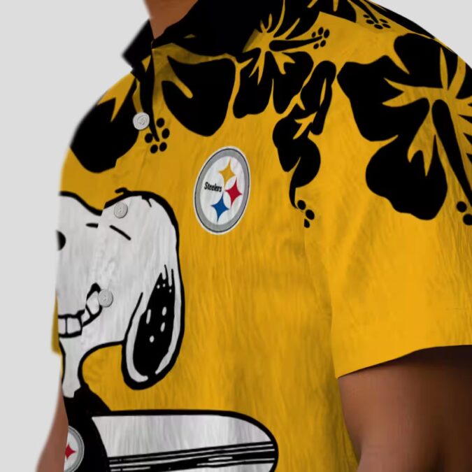 Steelers Snoopy Surf Hawaiian Shirt, Gold & White Aloha Beach Outfit for NFL Fans