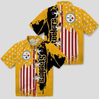 Steelers Stitched Flag Gold Hawaiian Shirt, Best NFL Summer Beachwear and Vacation Shirt