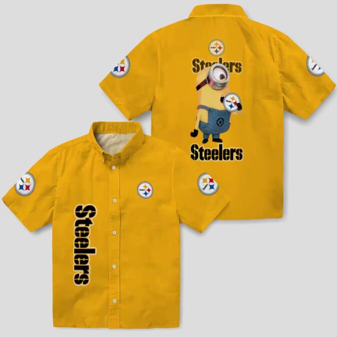 Steelers Stuart Minion Gold Hawaiian Shirt, NFL Team Aloha Shirt for Game Day & Vacation
