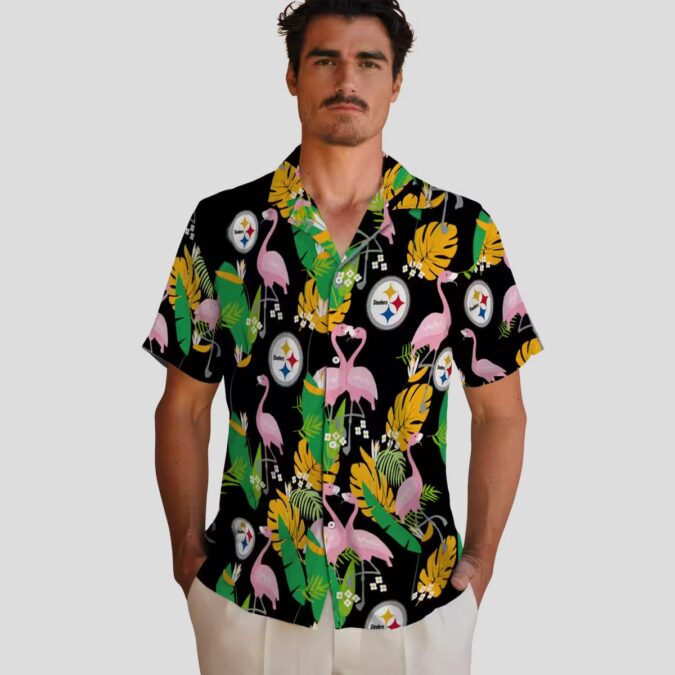 Women's Pittsburgh Steelers Aloha Shirt, Foliage Gold Green Hawaiian Shirt