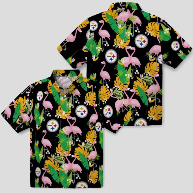 Women's Pittsburgh Steelers Aloha Shirt, Foliage Gold Green Hawaiian Shirt