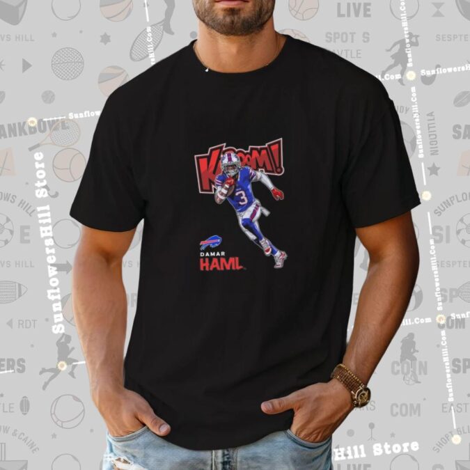 Kaboom Damar Hamlin Buffalo Bills NFL T-Shirt, Official Kaboom Art by Carl Cordes