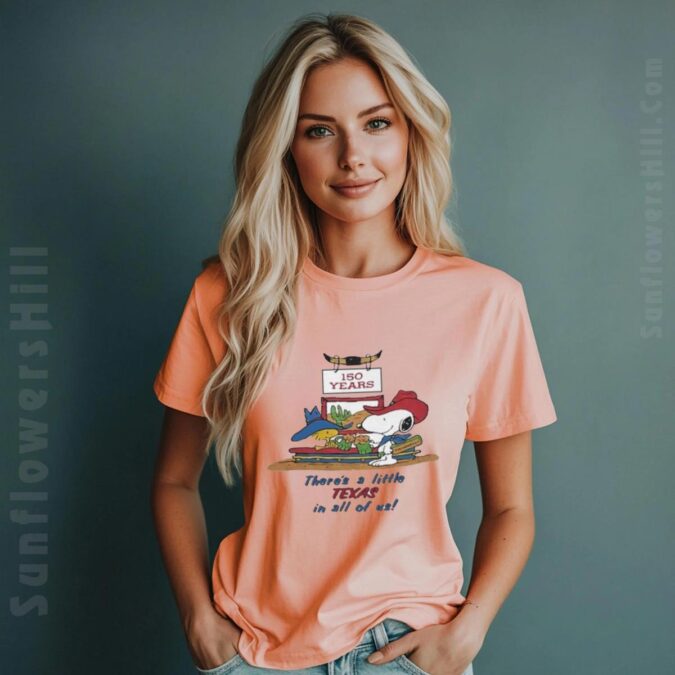 Texas in All of Us 150 Years T-shirt, Snoopy & Woodstock Art Tee for Fans