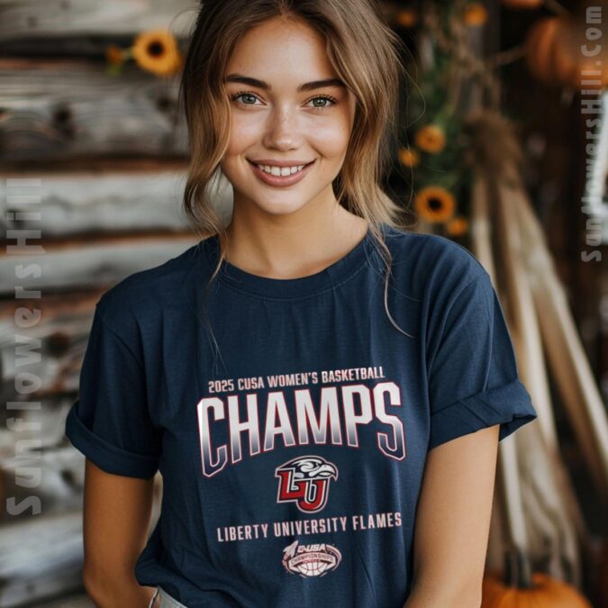 Liberty University Flames C-USA Women’s Basketball Champions 2025 Official T-shirt - Perfect for Fans