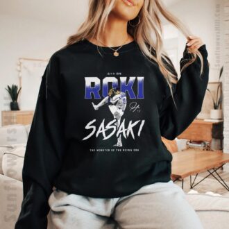 Los Angeles Dodgers Roki Sasaki MLB Baseball 2025 T-shirt - Monster of the Reiwa Era Signature Painting