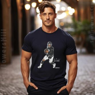 NFL Justin Fields New York Jets 2025 Signature T-shirt - Superstar Pose for Fans
