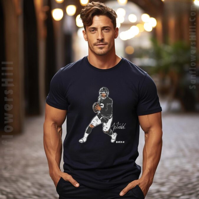 NFL Justin Fields New York Jets 2025 Signature T-shirt - Superstar Pose for Fans