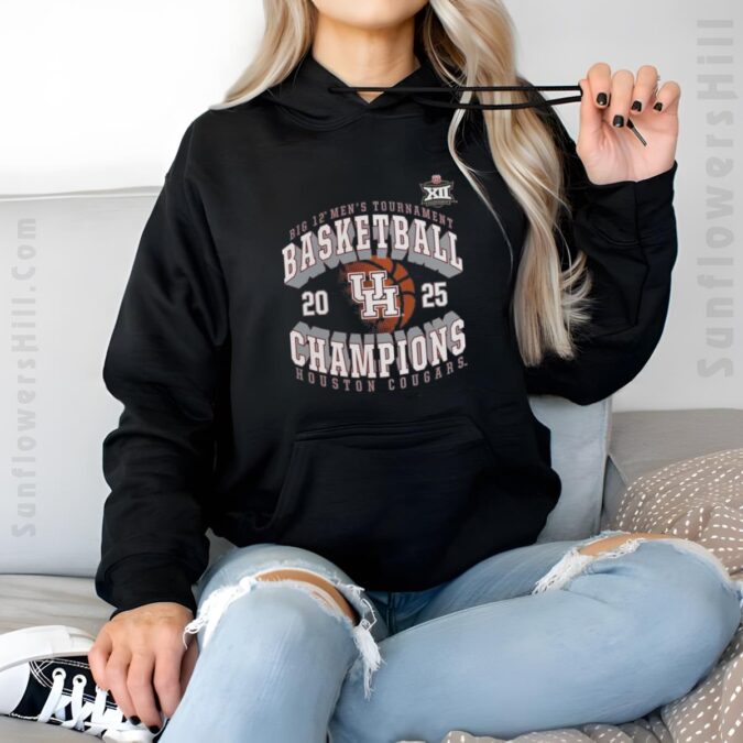 Shop Official Houston Cougars NCAA Big 12 Basketball Champions 2025 T-Shirt - Perfect for Fans
