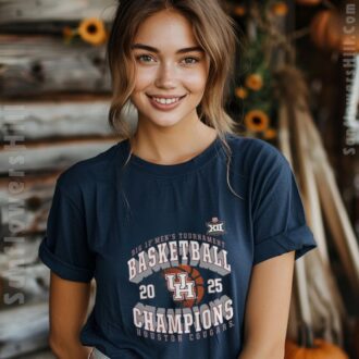 Shop Official Houston Cougars NCAA Big 12 Basketball Champions 2025 T-Shirt - Perfect for Fans
