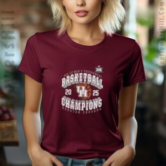 Shop Official Houston Cougars NCAA Big 12 Basketball Champions 2025 T-Shirt - Perfect for Fans