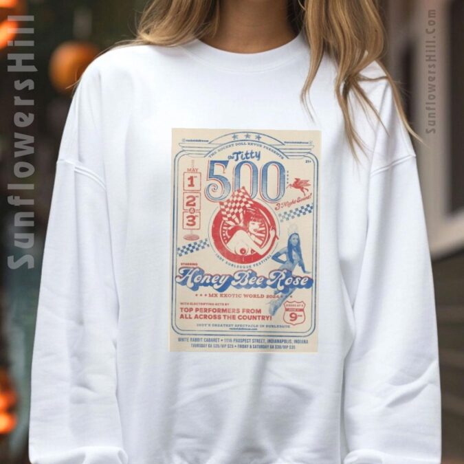 Honey Bee Rose & The Titty 500 Burlesque T-Shirt - Rocket Doll Revue Poster Tee