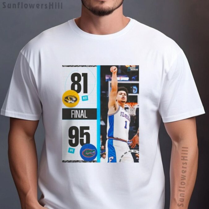 NCAA SEC Tournament 2025 Missouri Tigers vs. Florida Gators 81–95 Final Score T-Shirt