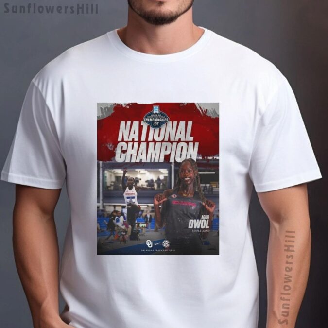 Oklahoma Sooners Track and Field 2025 Agur Dwol Triple Jump Champion T-Shirt