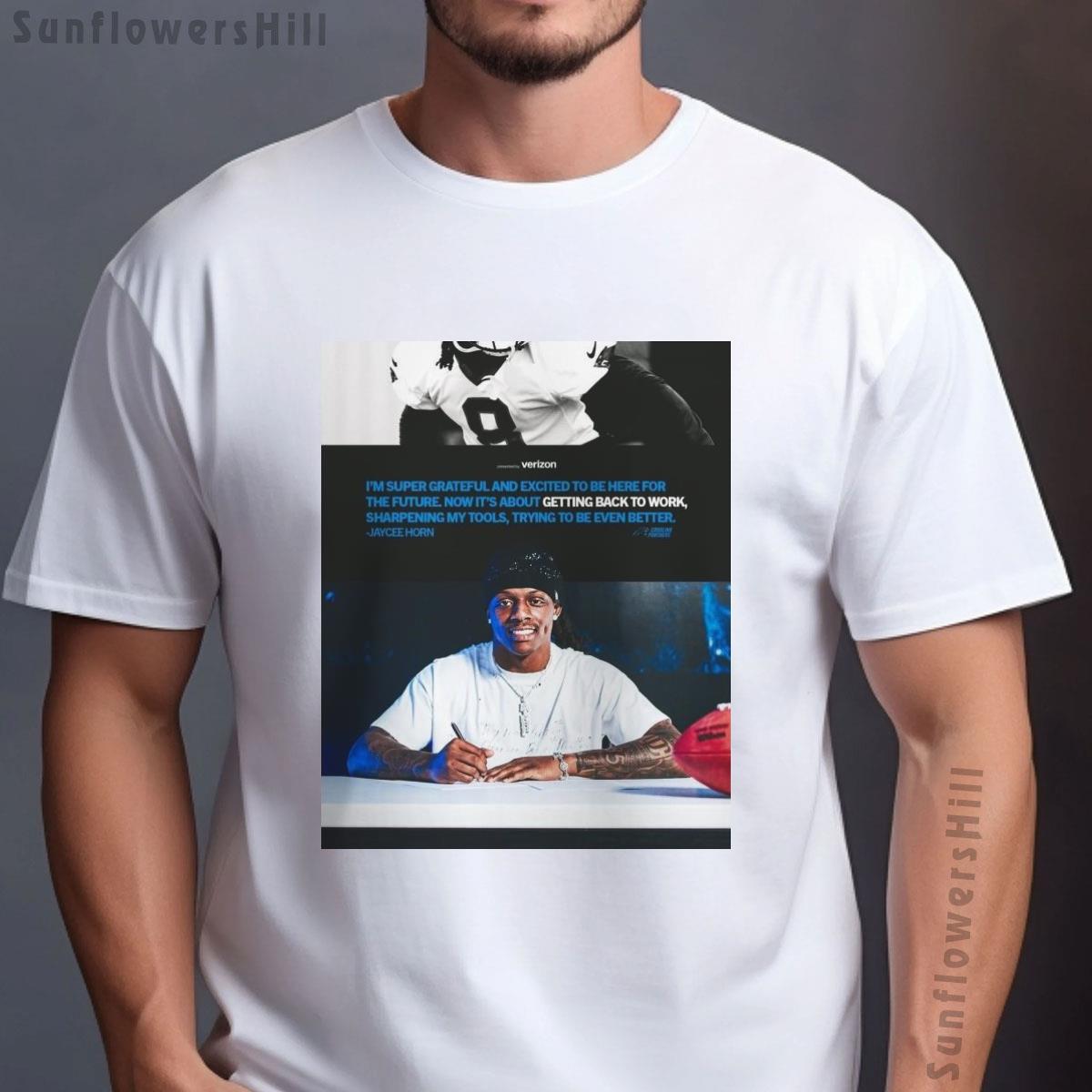 Poster Carolina Panthers Jaycee Horn Grateful & Excited T-Shirt, NFL Sports Fan Apparel
