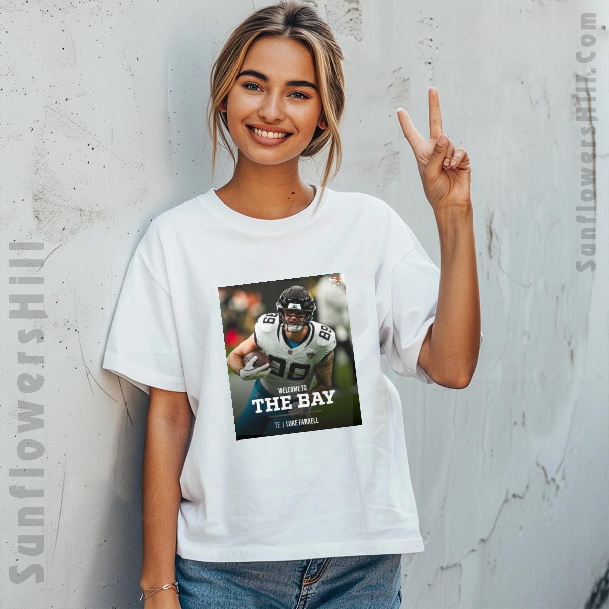 San Francisco 49ers NFL Welcome to the Bay TE Luke Farrell T-Shirt - Official Poster Design for Fans