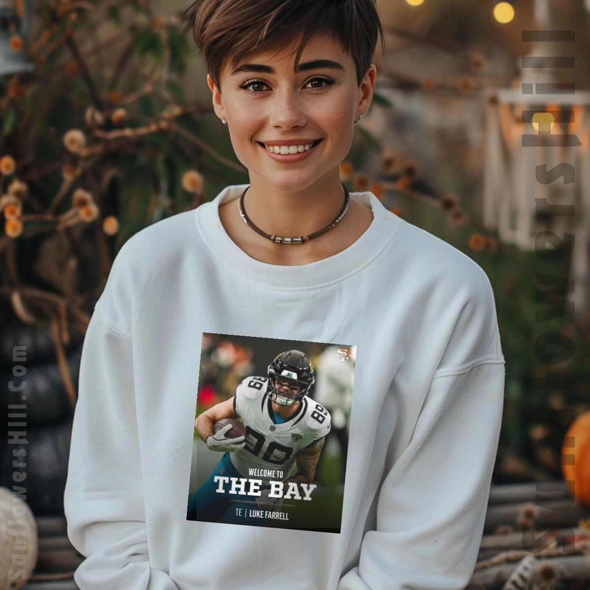 San Francisco 49ers NFL Welcome to the Bay TE Luke Farrell T-Shirt - Official Poster Design for Fans