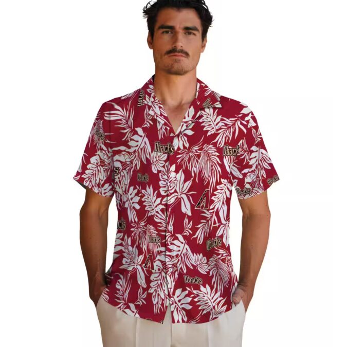 Arizona Diamondbacks Hawaiian Aloha Shirt, Tropical Leaf Red White Summer Vacation Outfit