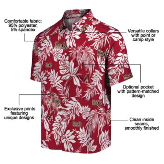 Arizona Diamondbacks Hawaiian Aloha Shirt, Tropical Leaf Red White Summer Vacation Outfit