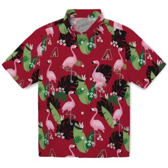 Arizona Diamondbacks Hawaiian Shirt Red with Flamingo & Leaf Print - MLB Tropical Aloha Shirt