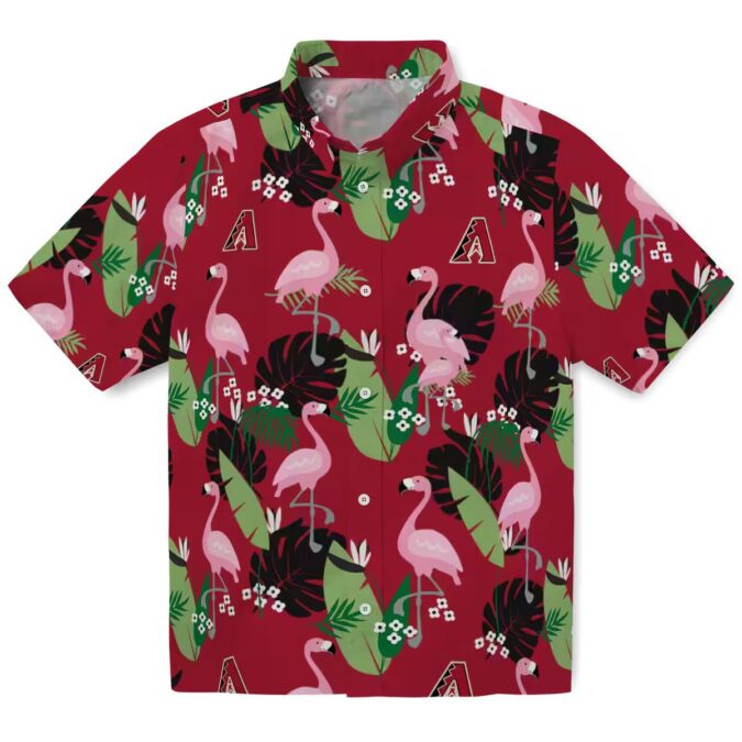 Arizona Diamondbacks Hawaiian Shirt Red with Flamingo & Leaf Print - MLB Tropical Aloha Shirt