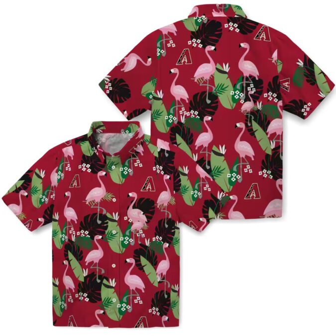 Arizona Diamondbacks Hawaiian Shirt Red with Flamingo & Leaf Print - MLB Tropical Aloha Shirt