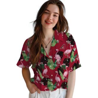Arizona Diamondbacks Hawaiian Shirt Red with Flamingo & Leaf Print - MLB Tropical Aloha Shirt