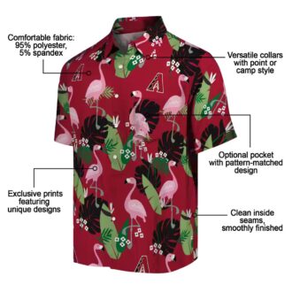 Arizona Diamondbacks Hawaiian Shirt Red with Flamingo & Leaf Print - MLB Tropical Aloha Shirt