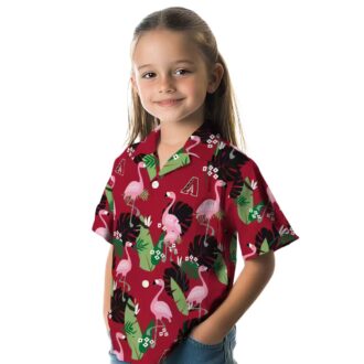 Arizona Diamondbacks Hawaiian Shirt Red with Flamingo & Leaf Print - MLB Tropical Aloha Shirt