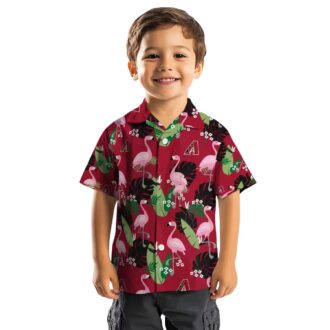 Arizona Diamondbacks Hawaiian Shirt Red with Flamingo & Leaf Print - MLB Tropical Aloha Shirt