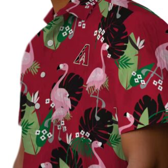 Arizona Diamondbacks Hawaiian Shirt Red with Flamingo & Leaf Print - MLB Tropical Aloha Shirt