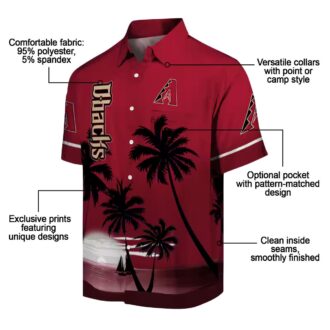 Arizona Diamondbacks Hawaiian Summer Shirt - Sunset Beach Red Black MLB Aloha Shirt for Men