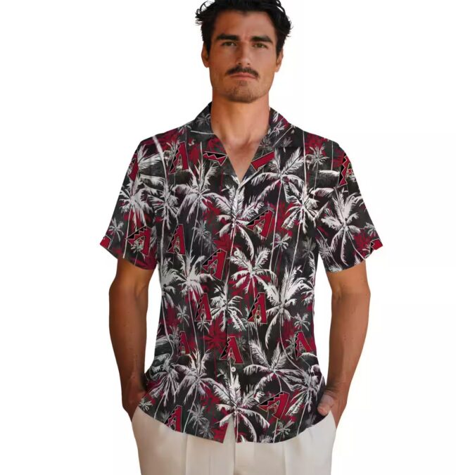 Arizona Diamondbacks Palm Pattern Shirt - Red Black MLB Hawaiian Shirt for Summer Vacation