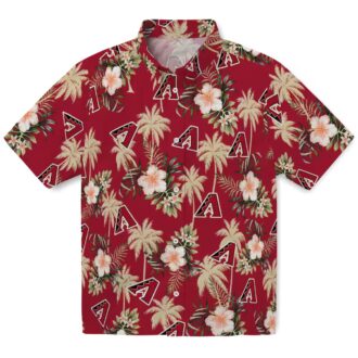 Arizona Diamondbacks Red Floral Hawaiian Shirt, Palm Tree Aloha Button Up for Men