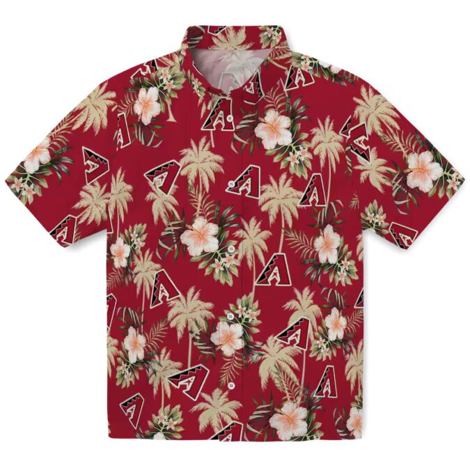 Arizona Diamondbacks Red Floral Hawaiian Shirt, Palm Tree Aloha Button Up for Men