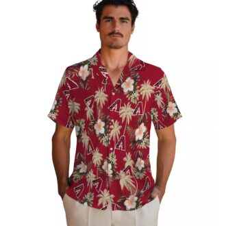 Arizona Diamondbacks Red Floral Hawaiian Shirt, Palm Tree Aloha Button Up for Men