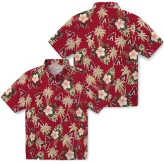 Arizona Diamondbacks Red Floral Hawaiian Shirt, Palm Tree Aloha Button Up for Men