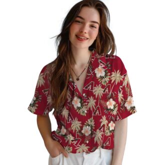 Arizona Diamondbacks Red Floral Hawaiian Shirt, Palm Tree Aloha Button Up for Men