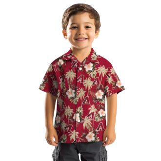 Arizona Diamondbacks Red Floral Hawaiian Shirt, Palm Tree Aloha Button Up for Men