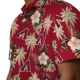 Arizona Diamondbacks Red Floral Hawaiian Shirt, Palm Tree Aloha Button Up for Men