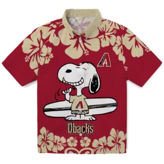 Arizona Diamondbacks Snoopy Surf Hawaiian Shirt, Red White Tropical MLB Aloha Shirt for Fans