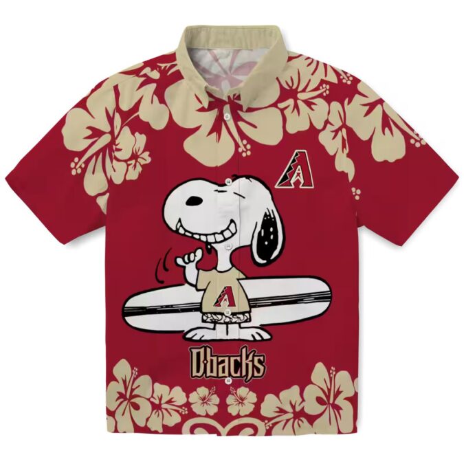 Arizona Diamondbacks Snoopy Surf Hawaiian Shirt, Red White Tropical MLB Aloha Shirt for Fans